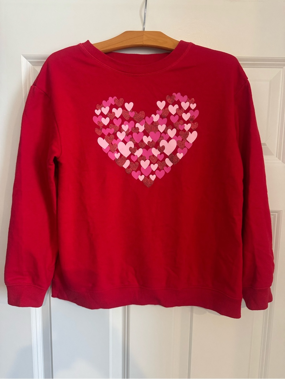 Celebrate It Red Sweatshirt with Pink Heart Graphic